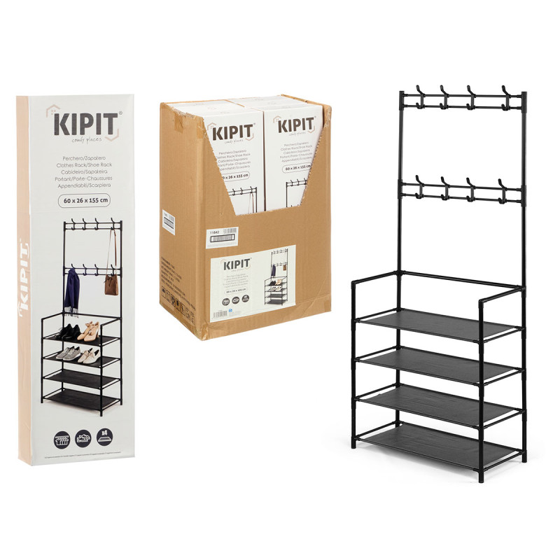 4-SHELF SHOE RACK  WITH CLOTHES HANGING RAIL 