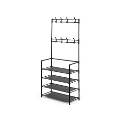 4-SHELF SHOE RACK  WITH CLOTHES HANGING RAIL 