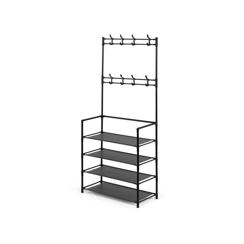 4-SHELF SHOE RACK  WITH CLOTHES HANGING RAIL 