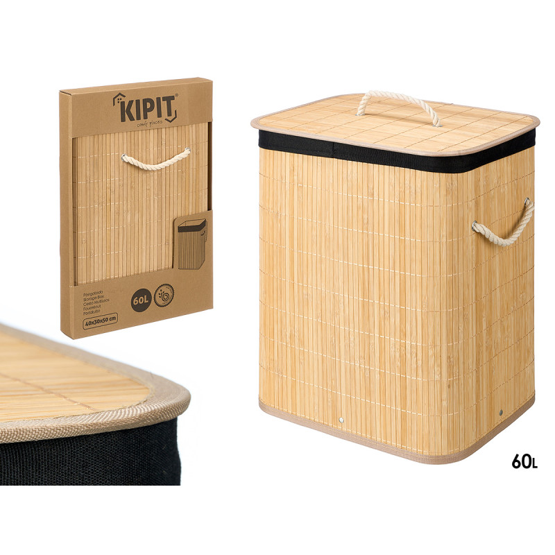 CESTO DE BAMBU PRETO RECTANGULAR EM TECIDO 60L 