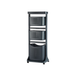 CESTO ROUPA PLASTICO 3 ALTURAS RODAS ANTRACITE  