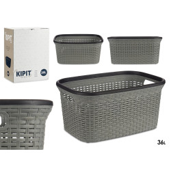 CESTA PLASTICO RATTAN ROPA 36L GRIS