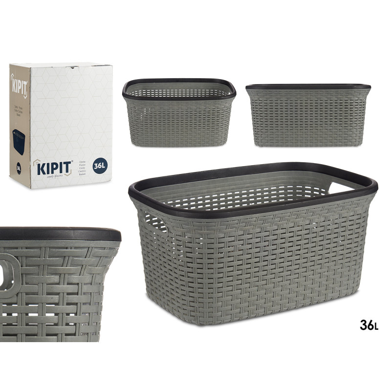 CESTO PLASTICO RATTAN ROUPA 36L CINZENTO 