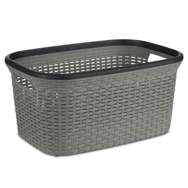 GREY RATTAN PLASTIC LAUNDRY BASKET 36L