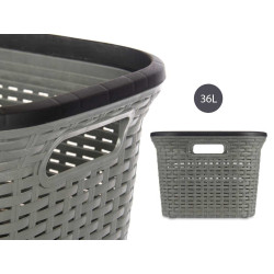 GREY RATTAN PLASTIC LAUNDRY BASKET 36L