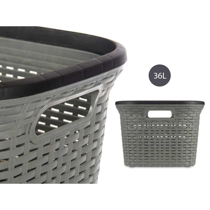 CESTA PLASTICO RATTAN ROPA 36L GRIS