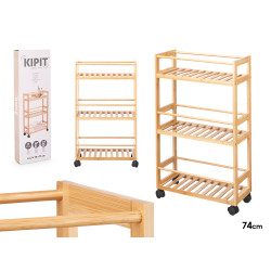 BAMBOO SHELF WITH WHEELS 3 SHELVES