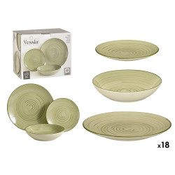 SET 18PCS TABLEWARE OLIVE GREEN SPIRAL