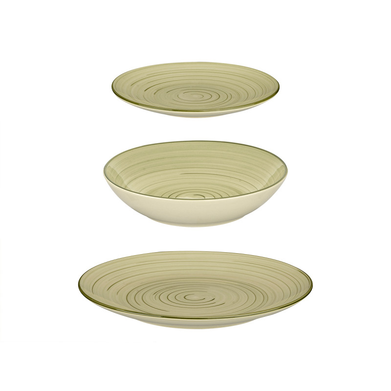 SET 18PCS TABLEWARE OLIVE GREEN SPIRAL