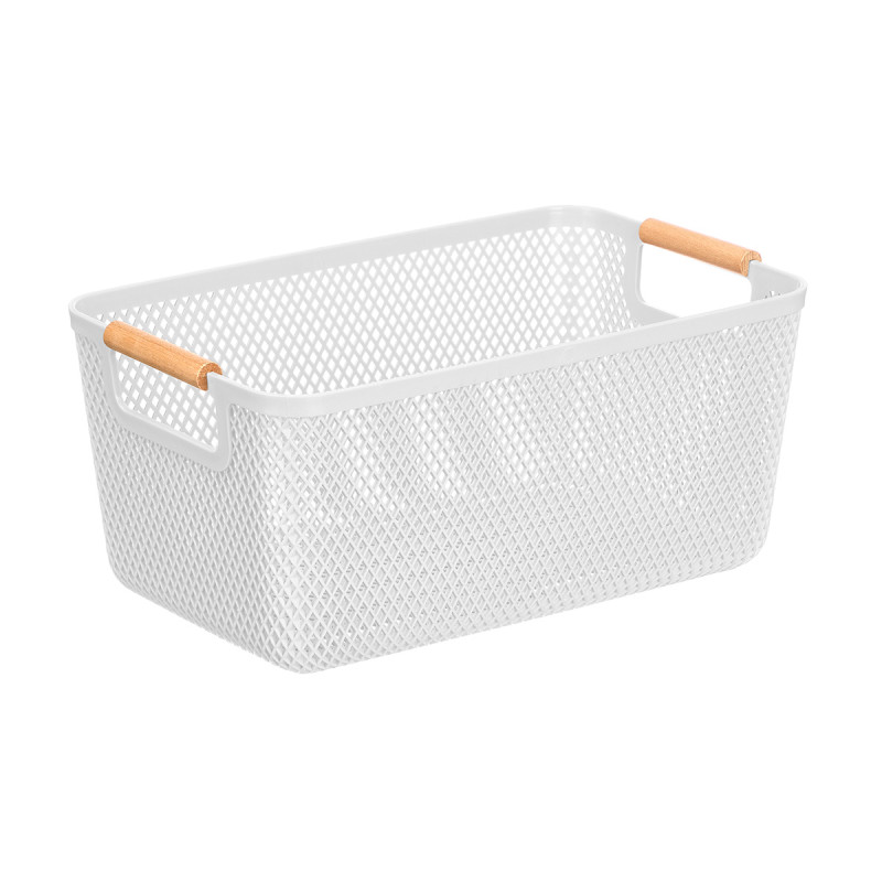 PANIER PLASTIQUE BLANC ANSE BAMBOU 27,5X18CM
