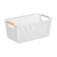 WHITE PLASTIC BASKET BAMBOO HANDLE 27,5X18CM