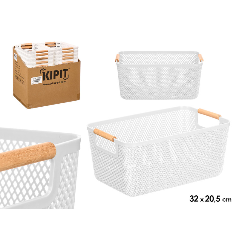 CESTA PLASTICO ASA BAMBU BLANCA 32X20,5CM