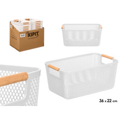 PANIER PLASTIQUE BLANC ANSE BAMBOU 36X22CM