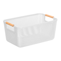 PANIER PLASTIQUE BLANC ANSE BAMBOU 36X22CM