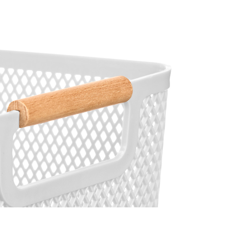 CESTINO PLASTICA BIANCO MANICO BAMBU 36X22CM