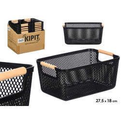 CESTINO PLASTICA NERA MANICO BAMBU 27,5X18 CM