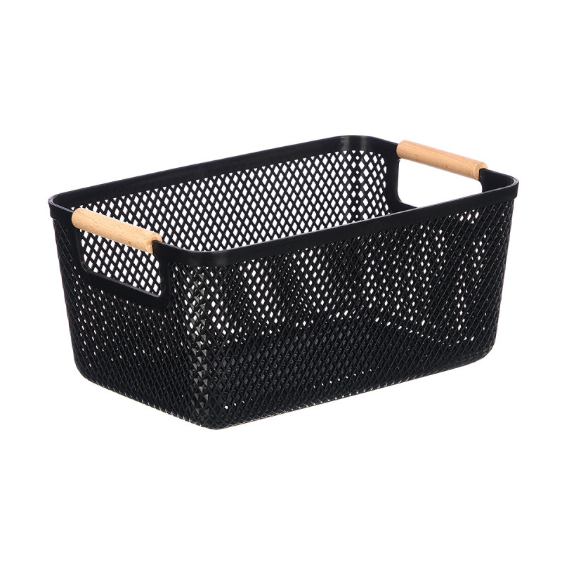 PANIER PLASTIQUE NOIR ANSE BAMBOU 27,5X18CM