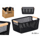 BLACK PLASTIC BASKET BAMBOO HANDLE 32X20,5CM