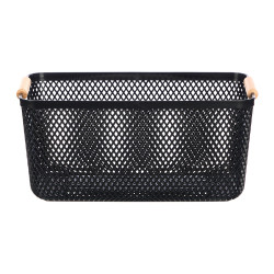 BLACK PLASTIC BASKET BAMBOO HANDLE 32X20,5CM