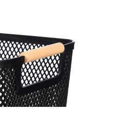 BLACK PLASTIC BASKET BAMBOO HANDLE 32X20,5CM