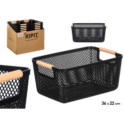 CESTINO PLASTICA NERA MANICO BAMBU 36X22CM