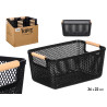 BLACK PLASTIC BASKET BAMBOO HANDLE 36X22CM