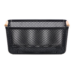 BLACK PLASTIC BASKET BAMBOO HANDLE 36X22CM