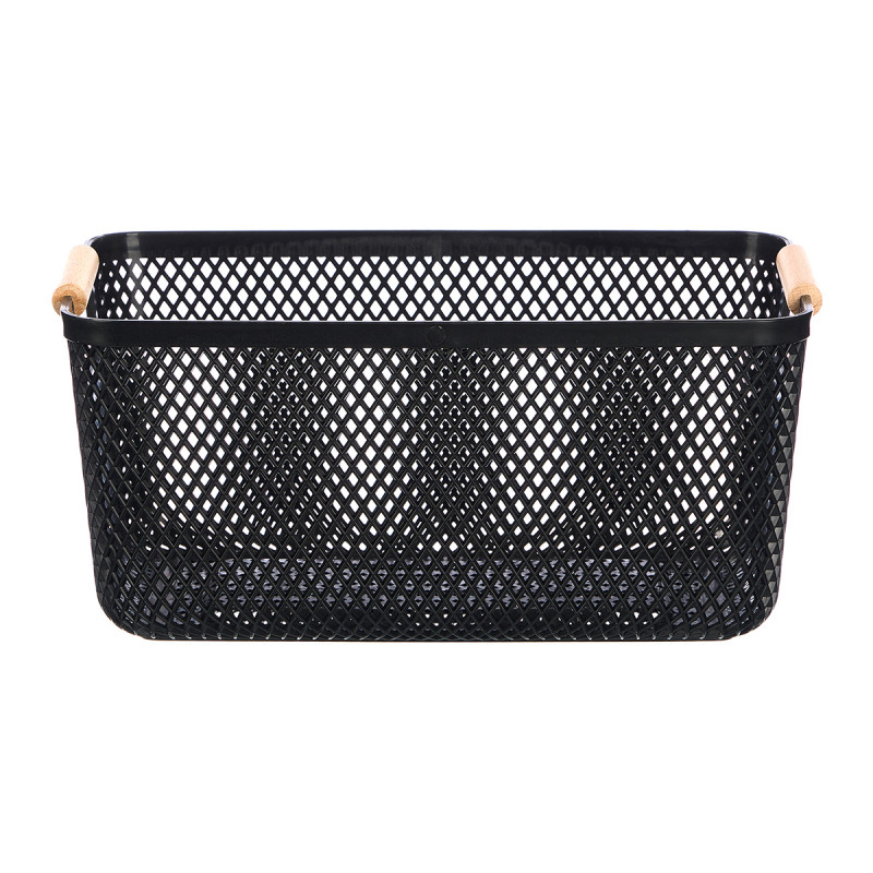 CESTINO PLASTICA NERA MANICO BAMBU 36X22CM