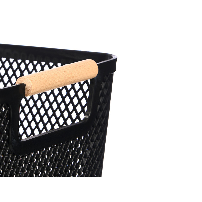 CESTINO PLASTICA NERA MANICO BAMBU 36X22CM