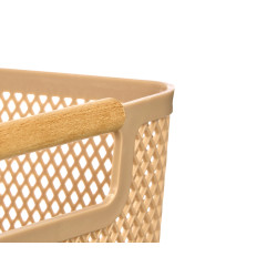 BEIGE PLASTIC BASKET BAMBOO HANDLE 27,5X18CM