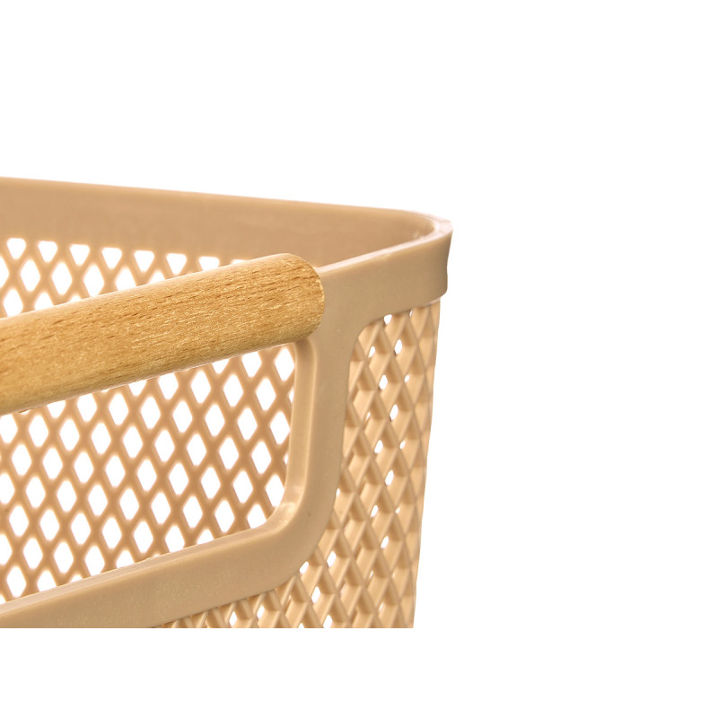 PANIER PLASTIQUE BEIGE ANSE BAMBOU 27,5X18CM