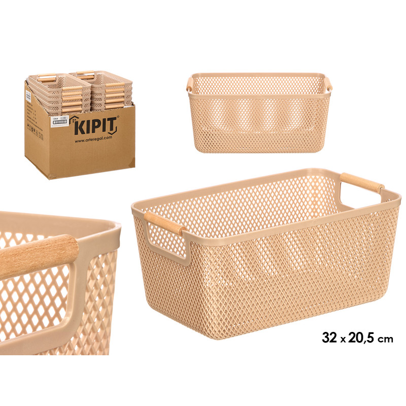 CESTA PLASTICO ASA BAMBU BEIGE 32X20,5CM