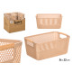 CESTINO PLASTICA BEIGE MANICO BAMBU 36X22CM