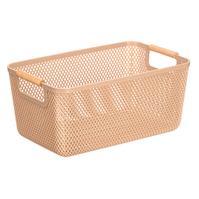 CESTINO PLASTICA BEIGE MANICO BAMBU 36X22CM