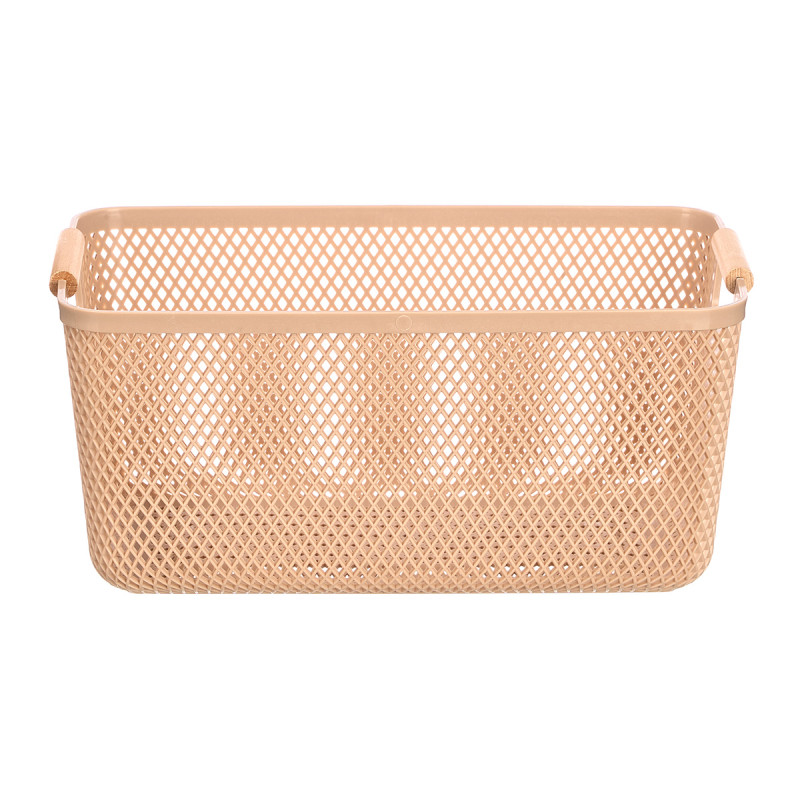 CESTINO PLASTICA BEIGE MANICO BAMBU 36X22CM