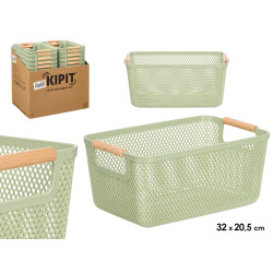 CESTA PLASTICO ASA BAMBU VERDE 32X20,5CM