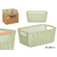 GREEN PLASTIC BASKET BAMBOO HANDLE 32X20,5CM