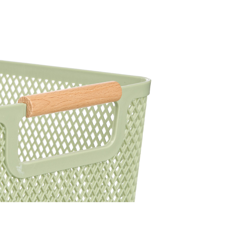 PANIER PLASTIQUE VERT ANSE BAMBOU 32X20,5CM