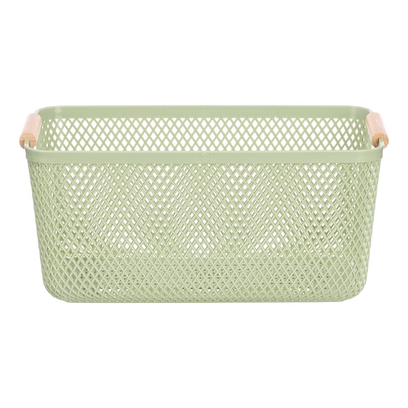 PANIER PLASTIQUE VERT ANSE BAMBOU 36X22CM