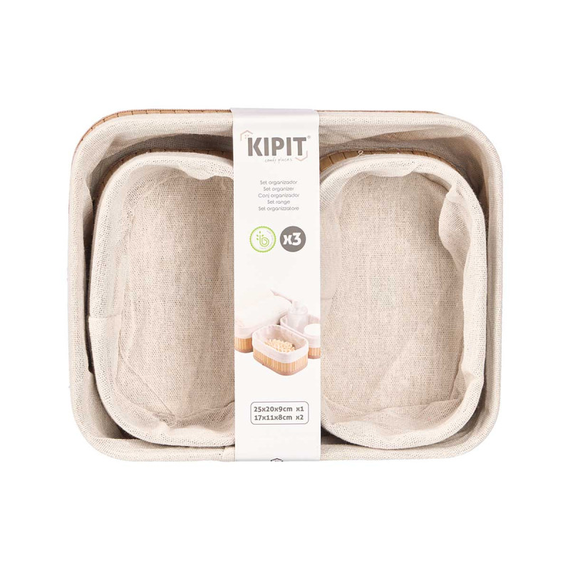 SET 3 ORGANISEURS EN BAMBOU BLANC 2 TAILLES