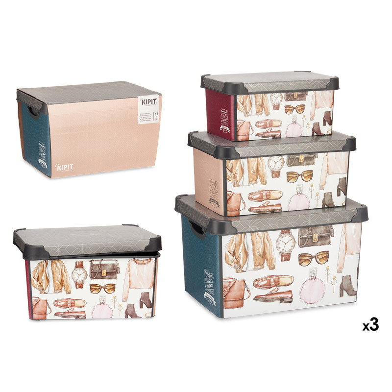 SET 3 PZS CAJAS PLASTICO VINTAGE