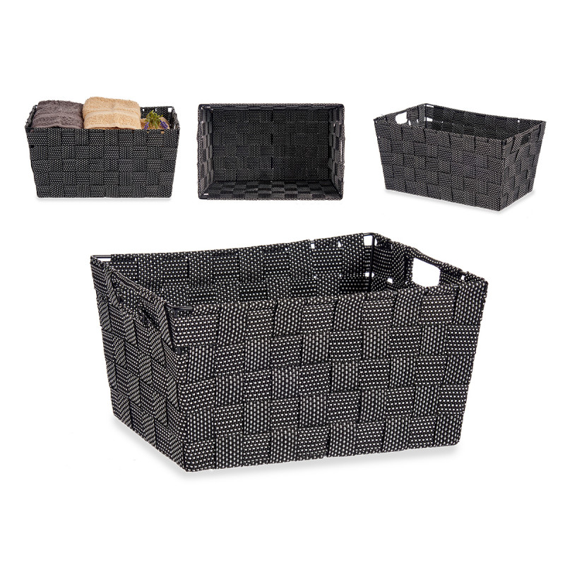 FABRIC CONIC BOX RECT WITH HANDLES MED BLACK