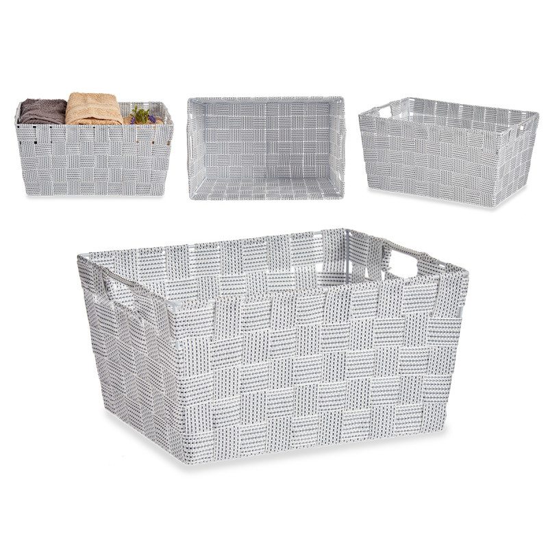 FABRIC CONIC BOX RECT WITH HANDLES MED WHITE