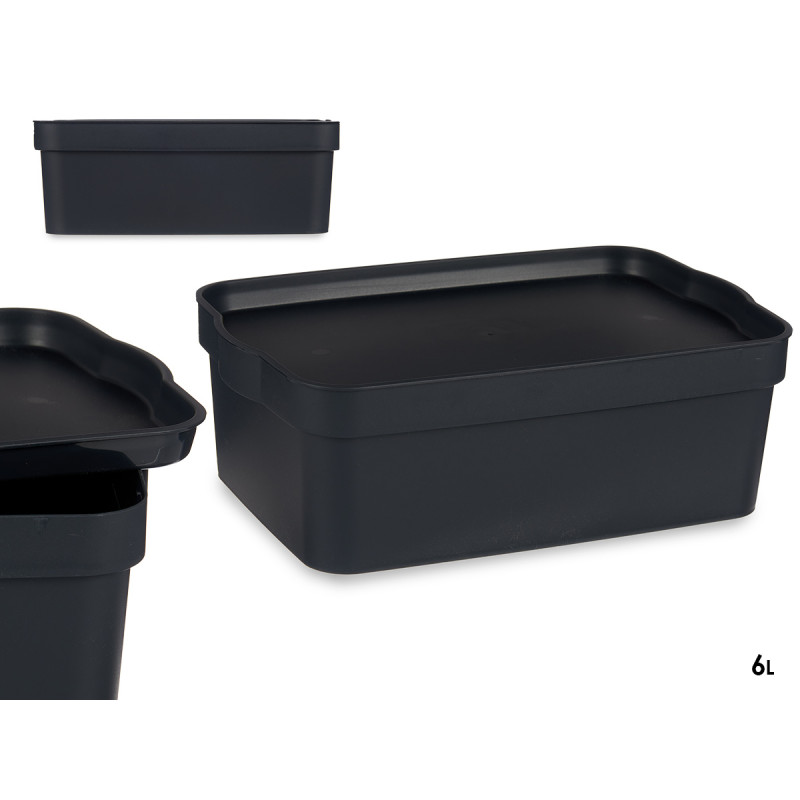ANTHRACITE PLASTIC STORAGE BOX WITH COVER 6L