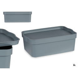 GREY PLASTIC STORAGE BOX WITH COVER 6L
