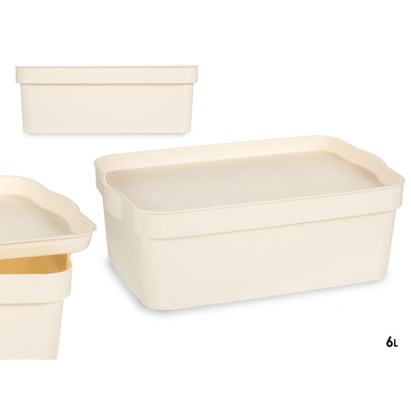 CAJA PLASTICO CON TAPA 6L CREMA