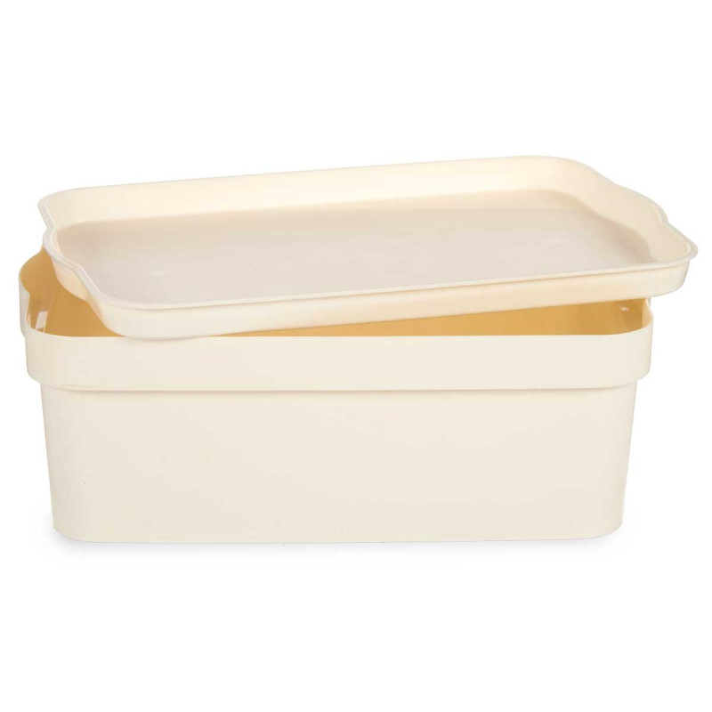 CREAM PLASTIC STORAGE BOX WITH COVER 6L