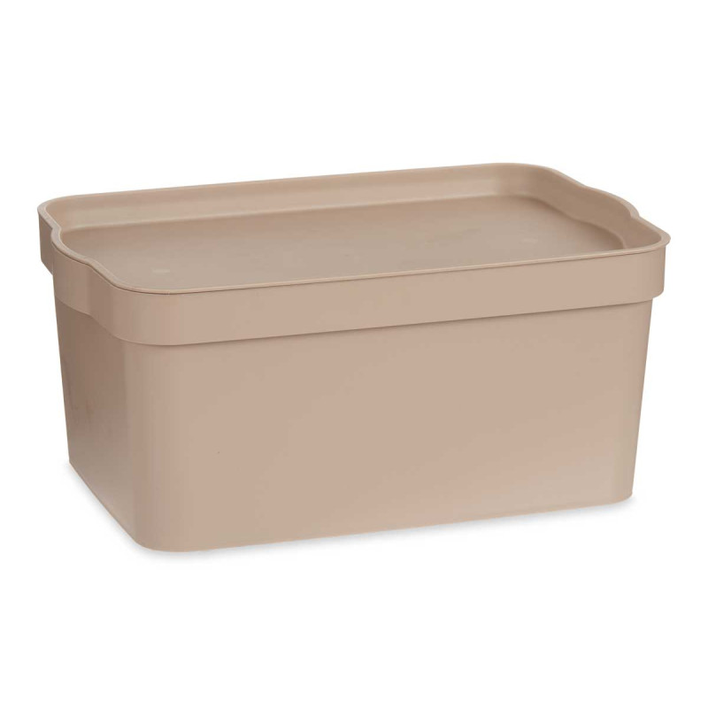 BEIGE PLASTIC STORAGE BOX WITH COVER 7.5L
