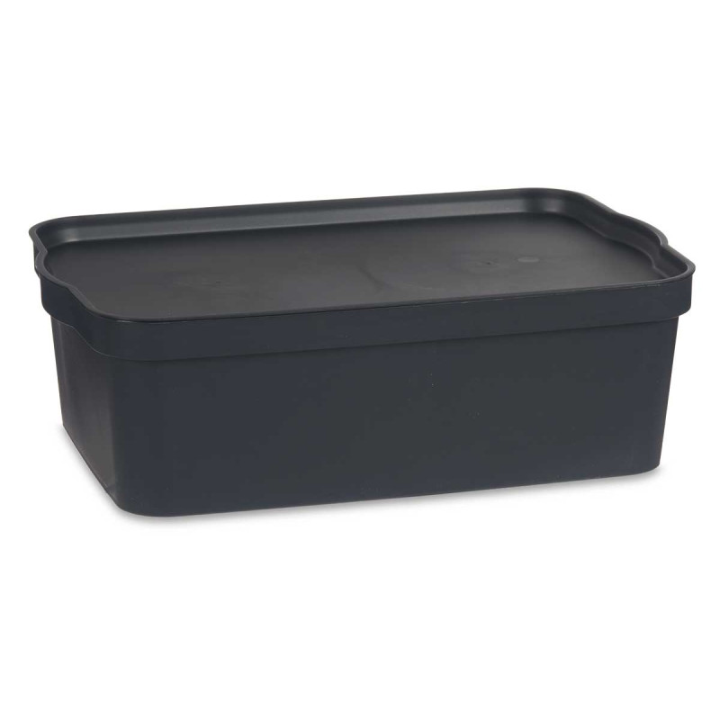 ANTHRACITE PLASTIC STORAGE BOX WITH COVER 14L