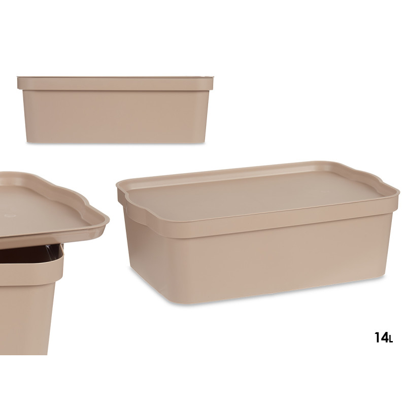 BOITE PLASTIQUE AVEC COUVERCLE 14L BEIGE